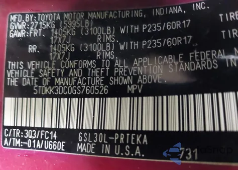 2016 Toyota Sienna Le z USA, uszkodzony, nr VIN 5TDKK3DC0GS760526